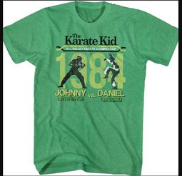 Mens Karate Kid 1984 Champions T-shirt - Heather Green