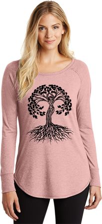 Black Celtic Tree Ladies Tri-Blend Long Sleeve Shirt