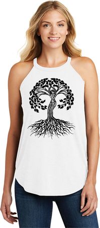 Black Celtic Tree Ladies Yoga Tri Blend Rocker Tank Top
