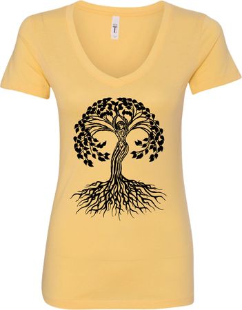 Black Celtic Tree Ladies Yoga V-Neck Shirt