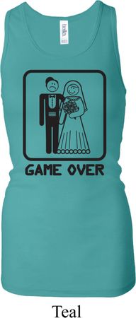 Black Game Over Ladies Longer Length Racerback Tank Top