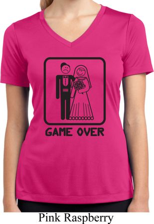 Black Game Over Ladies Moisture Wicking V-neck Shirt