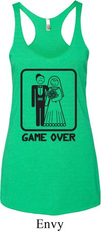 Black Game Over Ladies Tri Blend Racerback Tank Top
