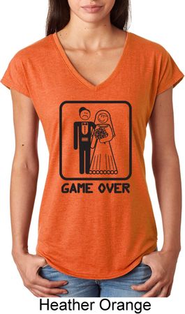 Black Game Over Ladies Tri Blend V-Neck Shirt