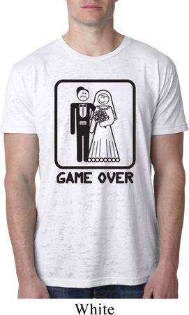 Black Game Over Mens White Burnout Shirt