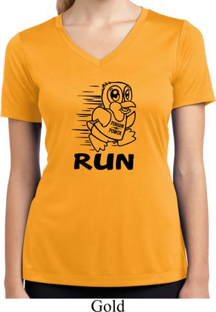 Black Penguin Power Run Ladies Moisture Wicking V-neck Shirt