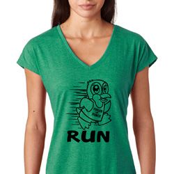 Black Penguin Power Run Ladies Tri Blend V-Neck Shirt