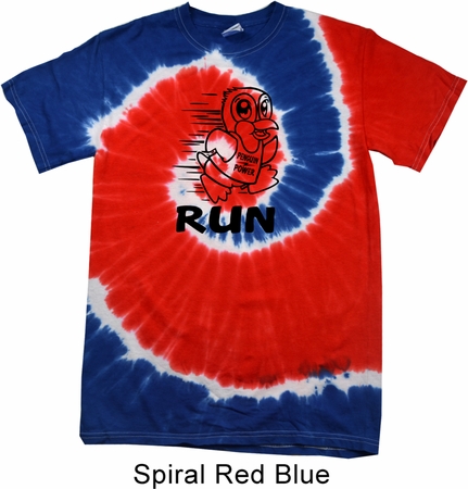Black Penguin Power Run Spiral Red Blue Patriotic Tie Dye Shirt