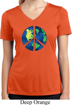 Blue Earth Peace Ladies Moisture Wicking V-neck Shirt