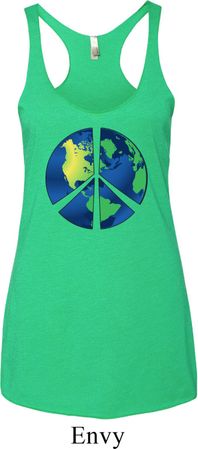 Blue Earth Peace Ladies Tri Blend Racerback Tank Top