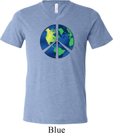 Blue Earth Peace Mens Tri Blend V-neck Shirt