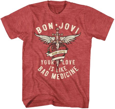 Bon Jovi Bad Medicine Adult Red Heather Tee Shirt