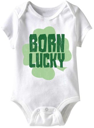 Born Lucky Funny Baby Romper White Infant Babies Creeper