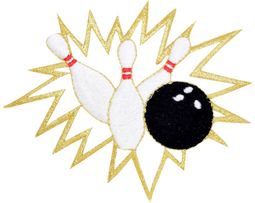 Crashing Bowling Pins Iron-On Applique Patch