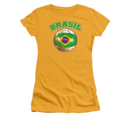 Brasil Soccer Futbol Shirt Juniors Gold Tee T-Shirt