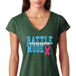 Breast Cancer Awareness Battle Mode Ladies Tri Blend V-Neck Shirt