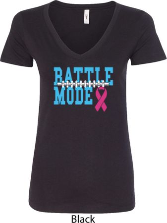 Breast Cancer Awareness Battle Mode Ladies V-Neck Shirt