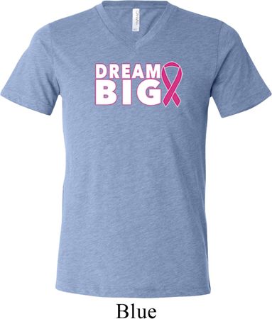Breast Cancer Awareness Dream Big Mens Tri Blend V-neck Shirt