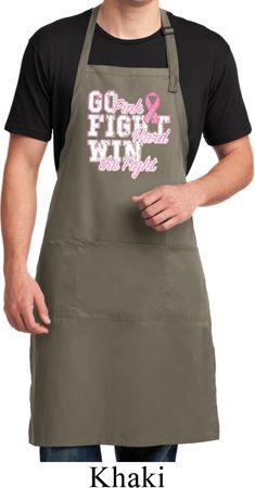 Breast Cancer Awareness Go Fight Win Full Length Apron with Pockets