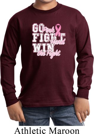 Breast Cancer Awareness Go Fight Win Kids Long Sleeve Shirt