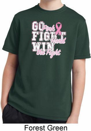 Breast Cancer Awareness Go Fight Win Kids Moisture Wicking Shirt