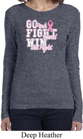 Breast Cancer Awareness Go Fight Win Ladies Long Sleeve Shirt