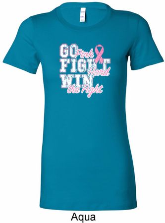 Breast Cancer Awareness Go Fight Win Ladies Longer Length Shirt
