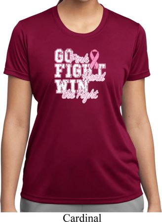 Breast Cancer Awareness Go Fight Win Ladies Moisture Wicking Shirt