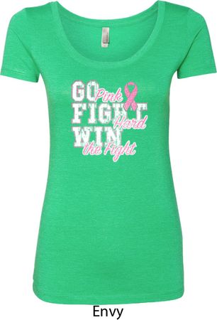Breast Cancer Awareness Go Fight Win Ladies Scoop Neck Shirt