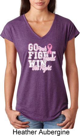 Breast Cancer Awareness Go Fight Win Ladies Tri Blend V-Neck Shirt