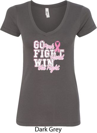 Breast Cancer Awareness Go Fight Win Ladies V-Neck Shirt