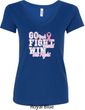 Breast Cancer Awareness Go Fight Win Ladies V-Neck Shirt