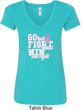 Breast Cancer Awareness Go Fight Win Ladies V-Neck Shirt