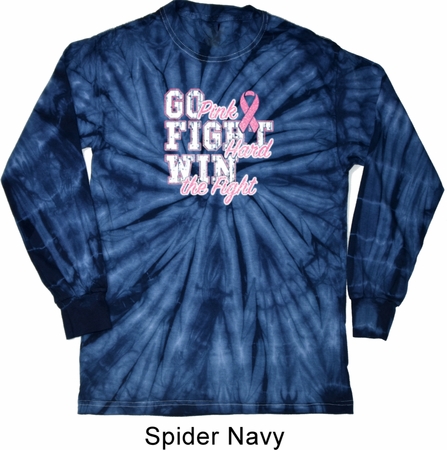 Breast Cancer Awareness Go Fight Win Long Sleeve Tie Dye Shirt
