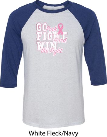 Breast Cancer Awareness Go Fight Win Mens Raglan Shirt