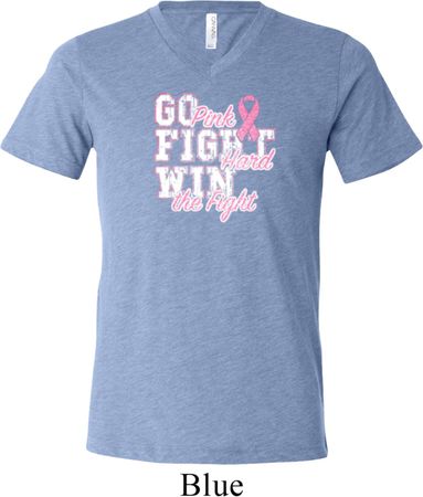 Breast Cancer Awareness Go Fight Win Mens Tri Blend V-neck Shirt