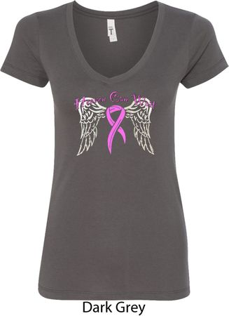 Breast Cancer Awareness Heaven Can Wait Ladies V-Neck Shirt