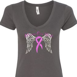 Breast Cancer Awareness Heaven Can Wait Ladies V-Neck Shirt