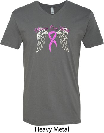 Breast Cancer Awareness Heaven Can Wait Mens V-Neck Shirt