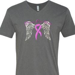 Breast Cancer Awareness Heaven Can Wait Mens V-Neck Shirt