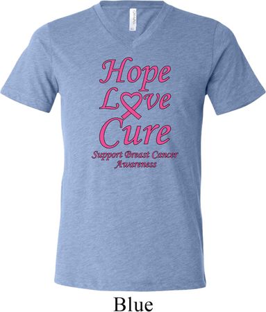 Breast Cancer Awareness Hope Love Cure Tri Blend V-neck