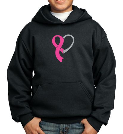 Breast Cancer Awareness Kids Hoodie Ribbon Heart Hoody
