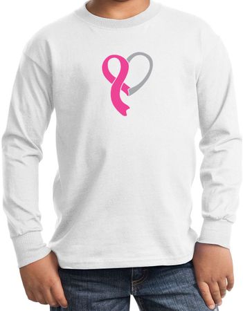 Breast Cancer Awareness Kids Shirt Ribbon Heart Long Sleeve Tee