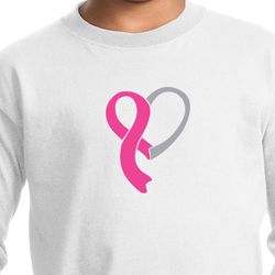 Breast Cancer Awareness Kids Shirt Ribbon Heart Long Sleeve Tee