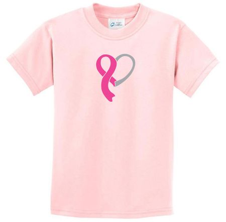 Breast Cancer Awareness Kids Shirt Ribbon Heart Tee T-Shirt