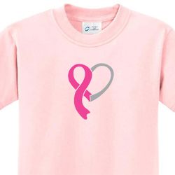 Breast Cancer Awareness Kids Shirt Ribbon Heart Tee T-Shirt