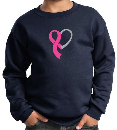 Breast Cancer Awareness Kids Sweatshirt Ribbon Heart Sweat Shirt