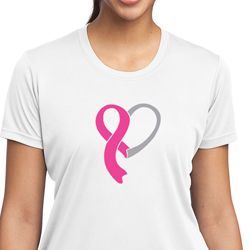 Breast Cancer Awareness Ladies Shirt Ribbon Heart Moisture Wicking Tee