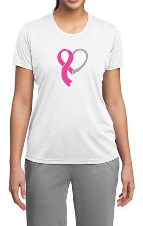 Breast Cancer Awareness Ladies Shirt Ribbon Heart Moisture Wicking Tee