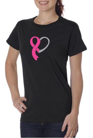 Breast Cancer Awareness Ladies Shirt Ribbon Heart Organic Tee T-Shirt